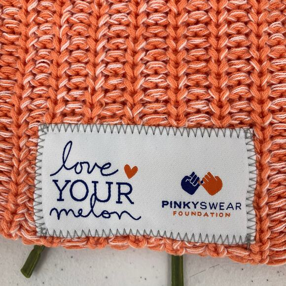 Love Your Melon Pinkyswear Foundation Orange White Knit Cuffed Winter Beanie Hat - Picture 2 of 4
